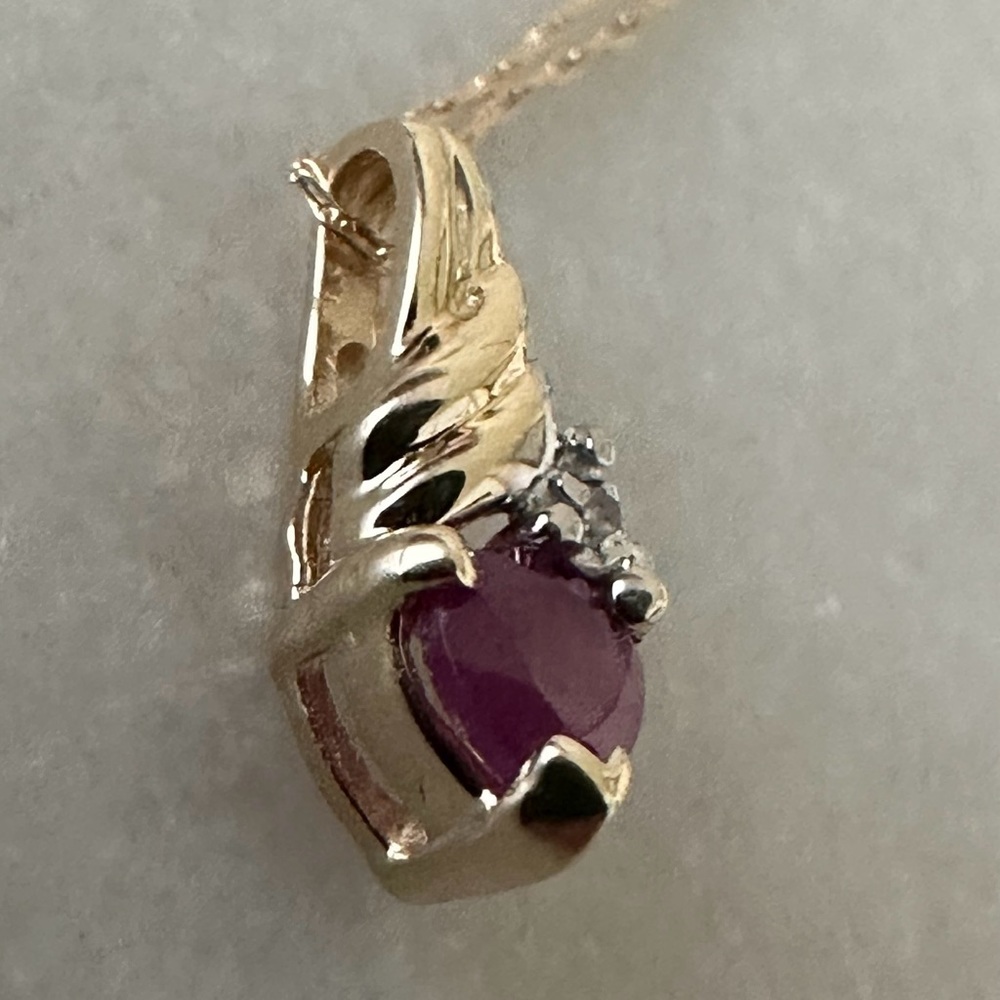 10k Solid Gold Ruby & Diamond Pendant Necklace - image 8